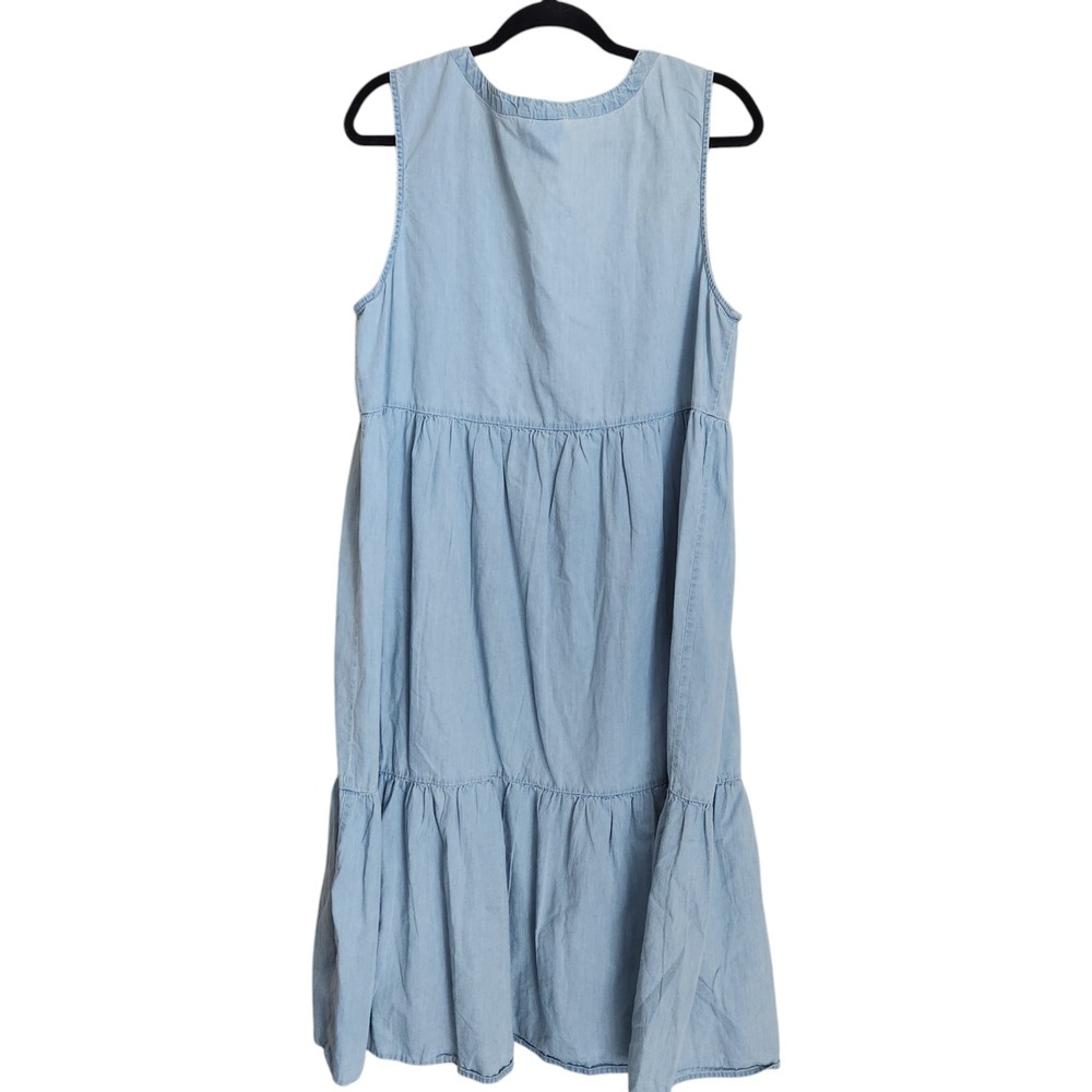 New Directions Women's 1X XL Chambray Tiered Midi Dress Blue Denim Sleeveless‎ - Picture 3 of 13